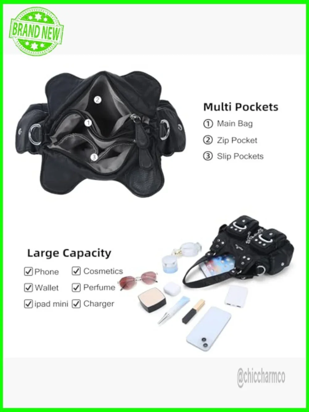 Small Hobo Purse Vegan Leather Multi-Pocket Adjustable Strap Handbag